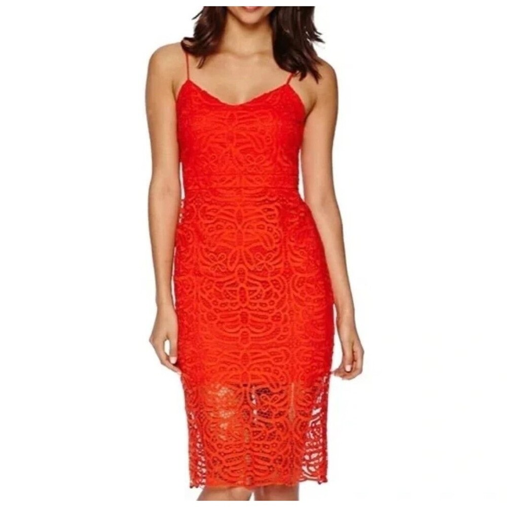 Bisou Bisou Michele Bohbot Sleeveless Lace Dress Women Size 12 Rusty Orange $86